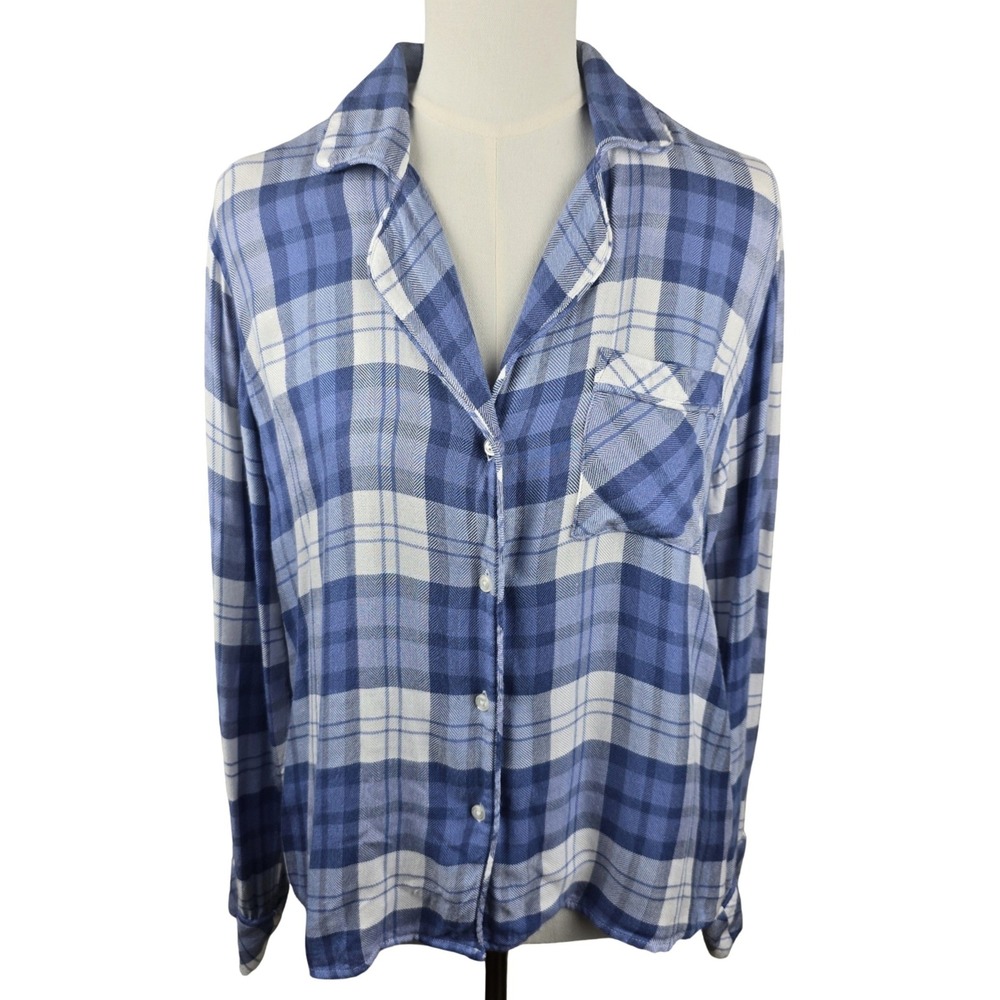Rails Clara Pajama Top Womens Small Blueberry White Plaid Sleep Shirt Cozy Soft